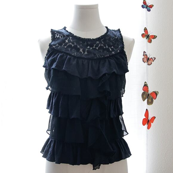 Gilly Hicks Tops - Gilly Hicks blue ruffle babydoll cotton top size XS